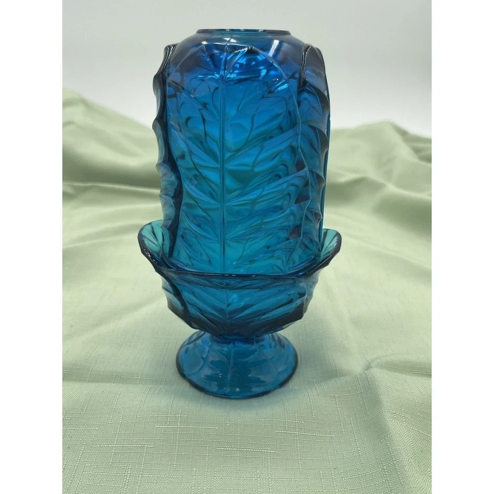 Viintage Viking Glass Epic Glimmer Leaf COBALT BLUE Bluenique Fairy Lamp